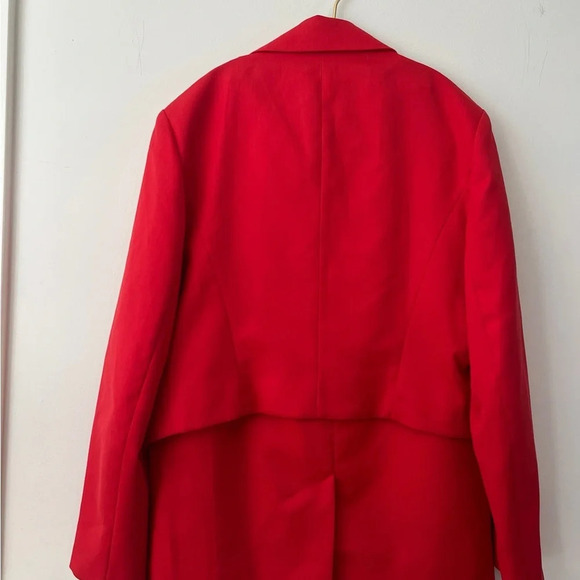 ESSENTIALS vintage Solid All Red Blazer Jacket Skirt Suit Set women’s size 10 - Picture 5 of 5